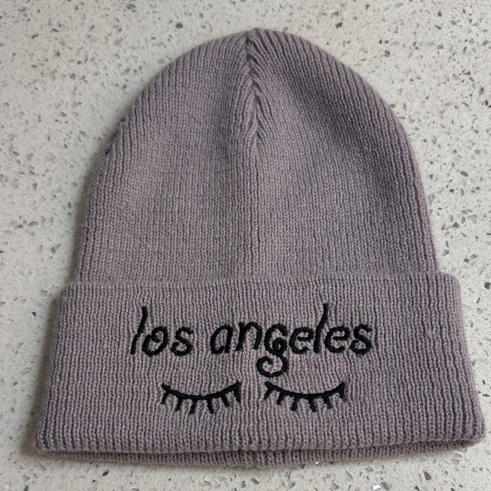 Womens Los Angeles Embroidered Gray Beanie